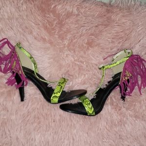 NBW Neon snake heels with fuschia fringe